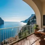 Luxuriöse Villa an der atemberaubenden Amalfiküste Italiens, mit Panoramablick auf das glitzernde Mittelmeer und Terrassen auf den Klippen