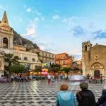 Busy Piazza IX Aprile Square in Taormina